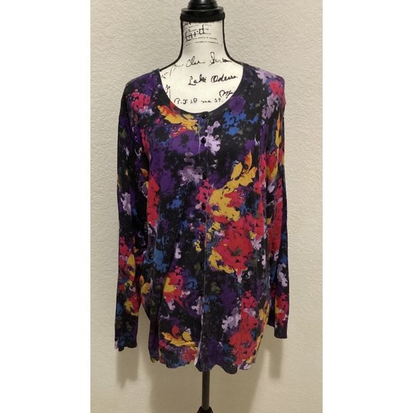 89th Madison Colorful Abstract Print Cardigan Sweater Size 2X - Picture 2 of 5